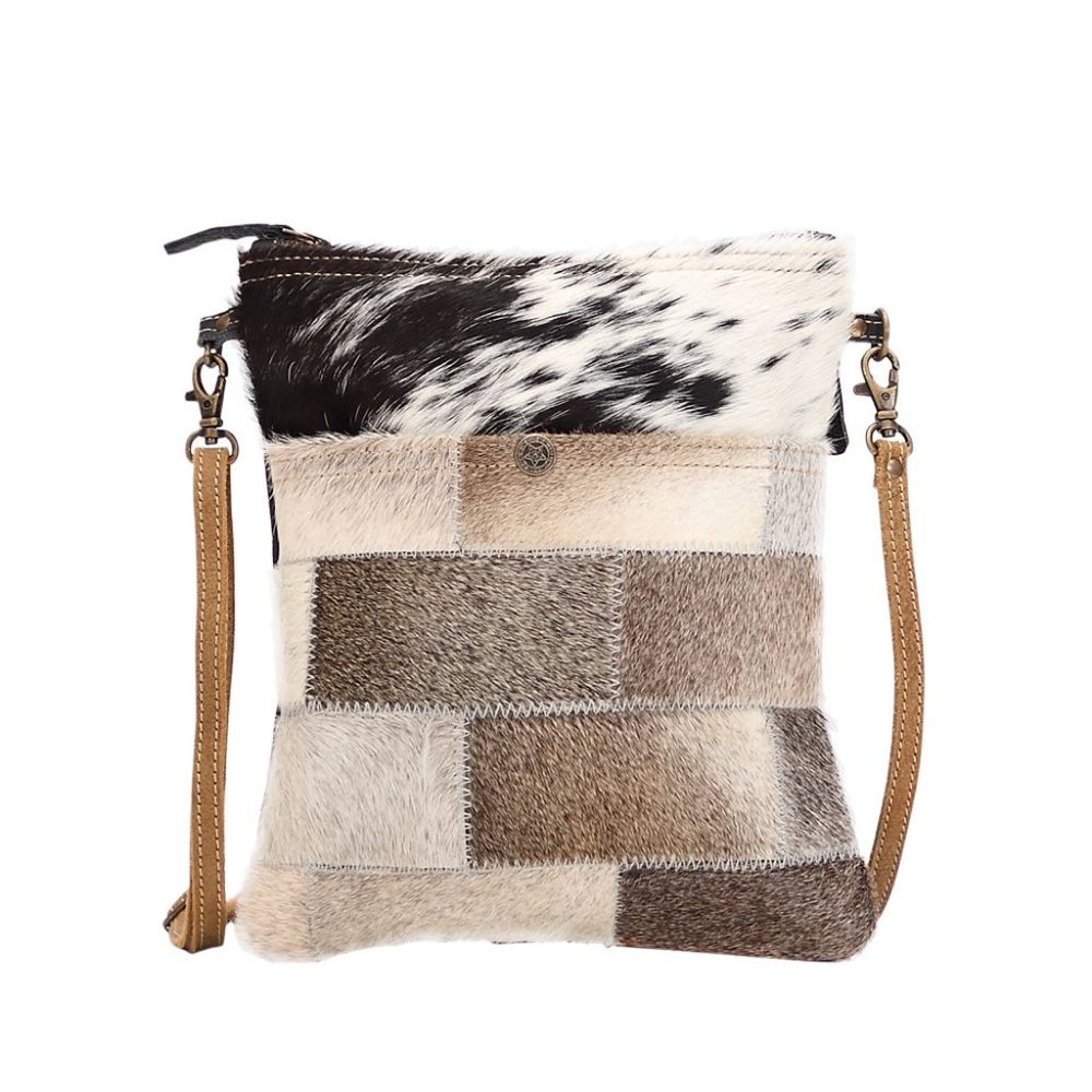 Myra Bag Patch Work Canvas, Leather, Hide Hairon, & Rug Crossbody Purse Tote Bag